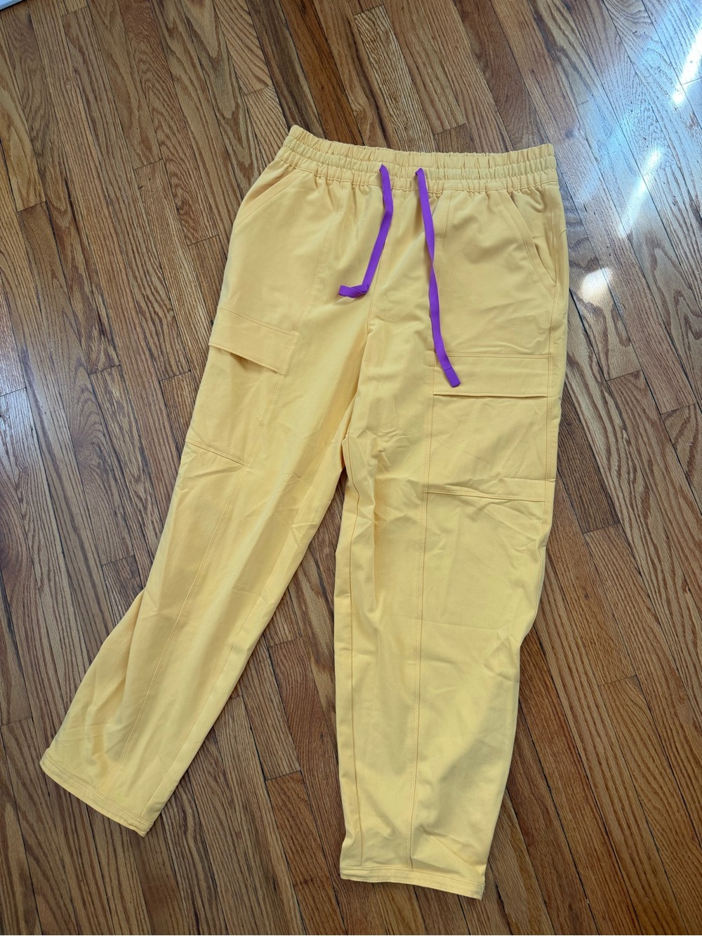 Women’s Yellow scrub Pants with Purple Drawstring